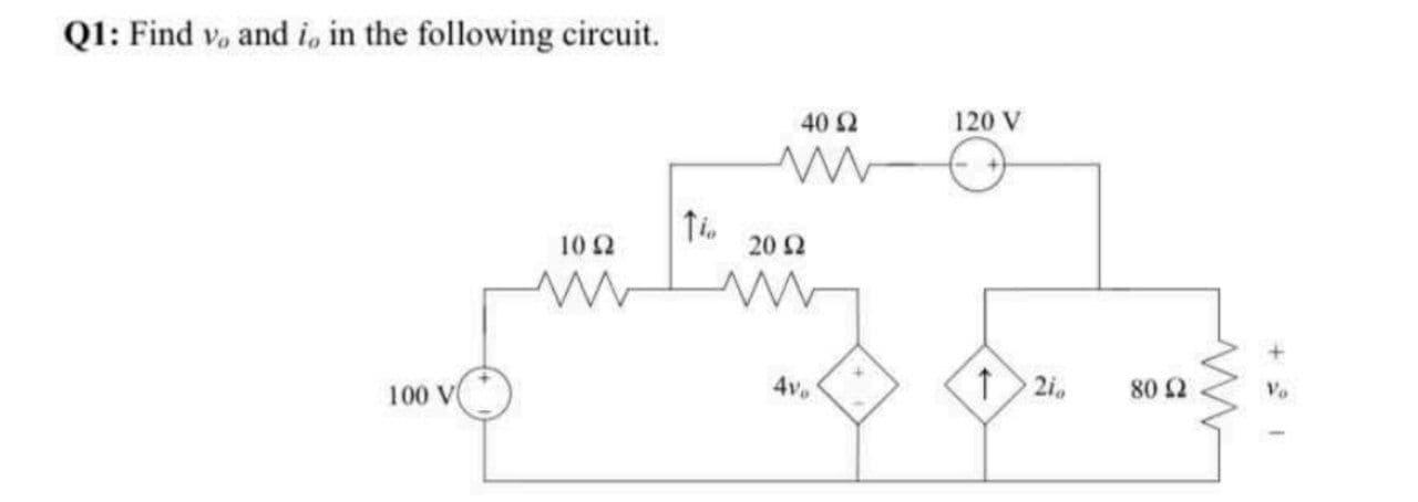 21: Find v, and i, in the following circuit.
40 2
120 V
10 2
20 2
100 V
4v
2i.
80 2

