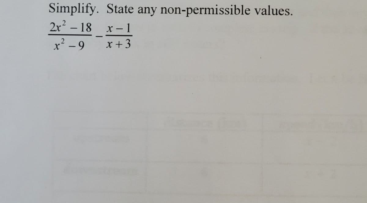 Simplify. State any non-permissible values.
2x² - 18
x-1
x² -9
x + 3