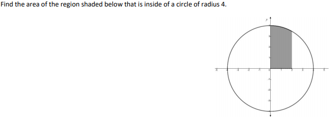 Find the area of the region shaded below that is inside of a circle of radius 4.
