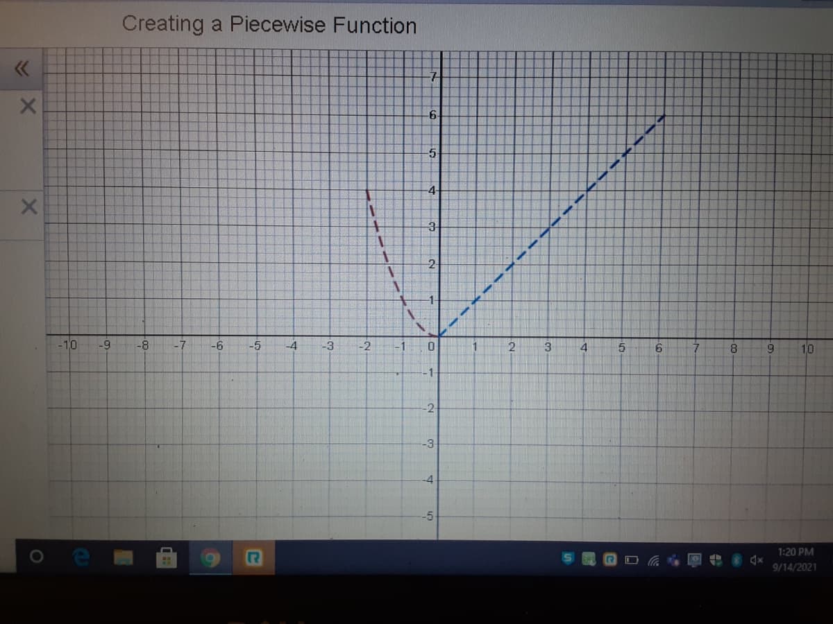 Creating a Piecewise Function
7-
5-
4-
3-
-2-
-10
-9
-8
-7
-6
-5
-4
-3
-1
3.
4
8.
9
10
-1
-2-
-3
-4
-5
1:20 PM
9/14/2021
