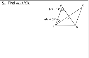 5. Find mZHGI.
F
G
(7x - 1)
(4x + 3)"-
