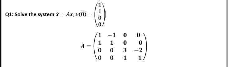 Q1: Solve the system i =
Ax, x(0)
1
-1
1
1
A
3
-2
1
1
||
