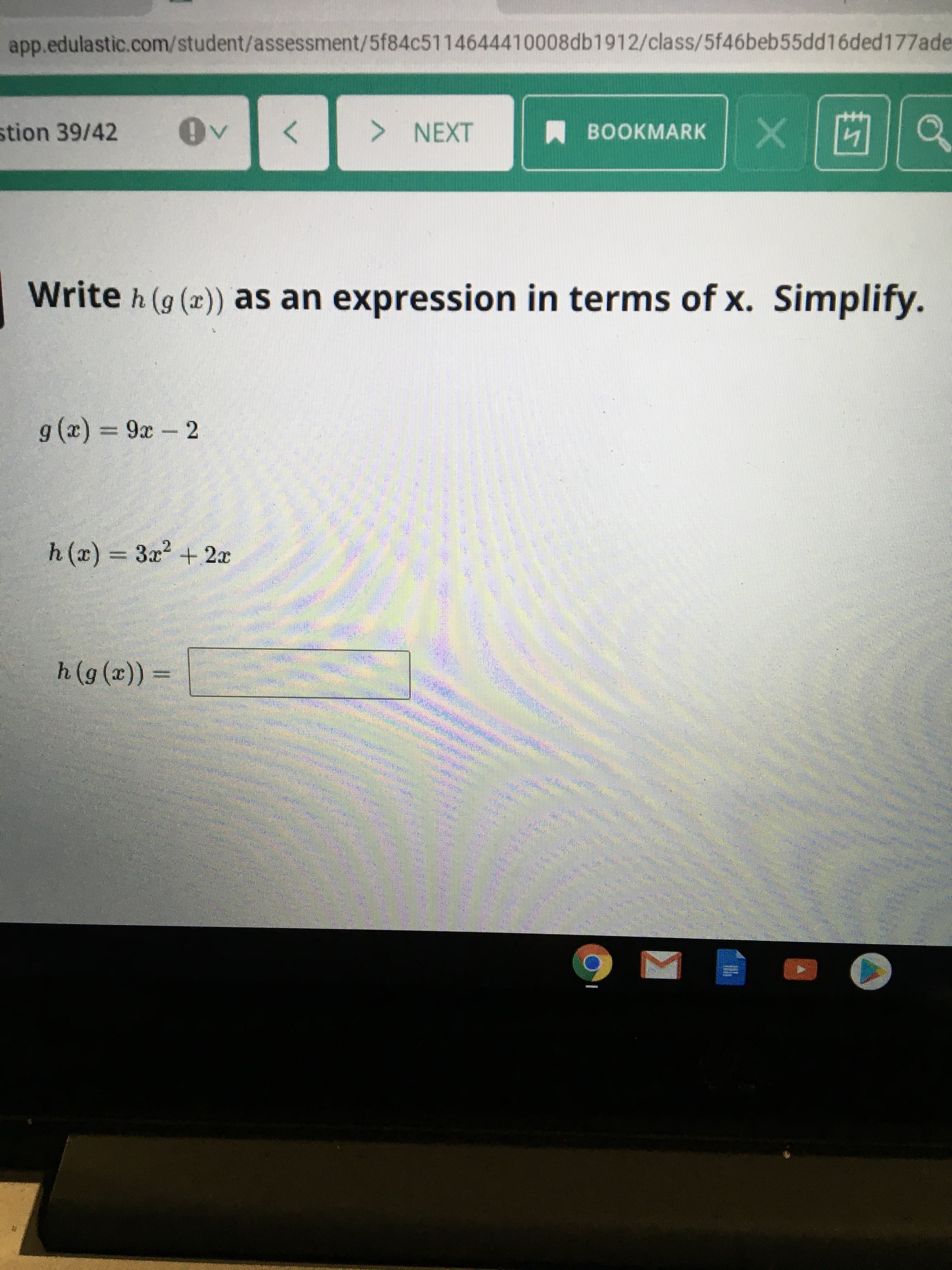 Write h (g (x)) as an expression in terms of x. Simplify.
