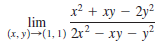x? + ху — 2у2
lim
(x, y)-(1, 1) 2r? – xy – y?
