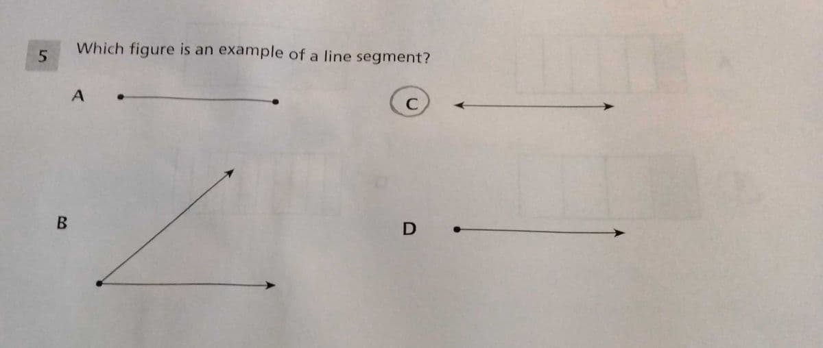 Which figure is an example of a line segment?
D .
