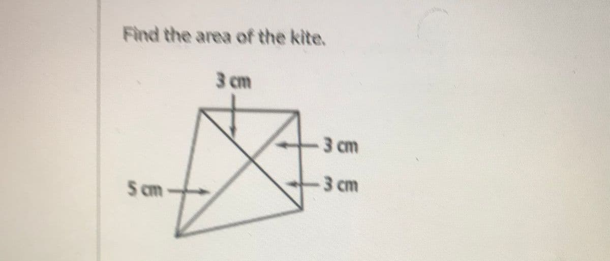 Find the area of the kite.
3 cm
3 cm
3 cm
5 cm
