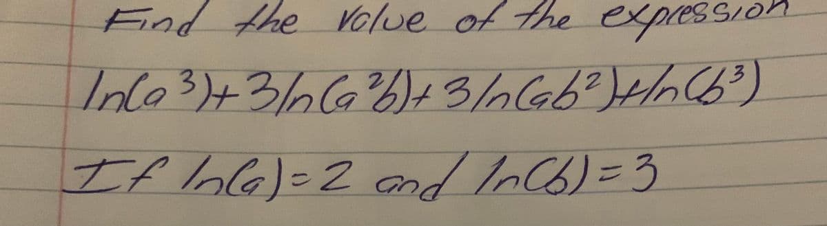 Find the Volue of the expression
If hl6)=2 and InCb)=3
