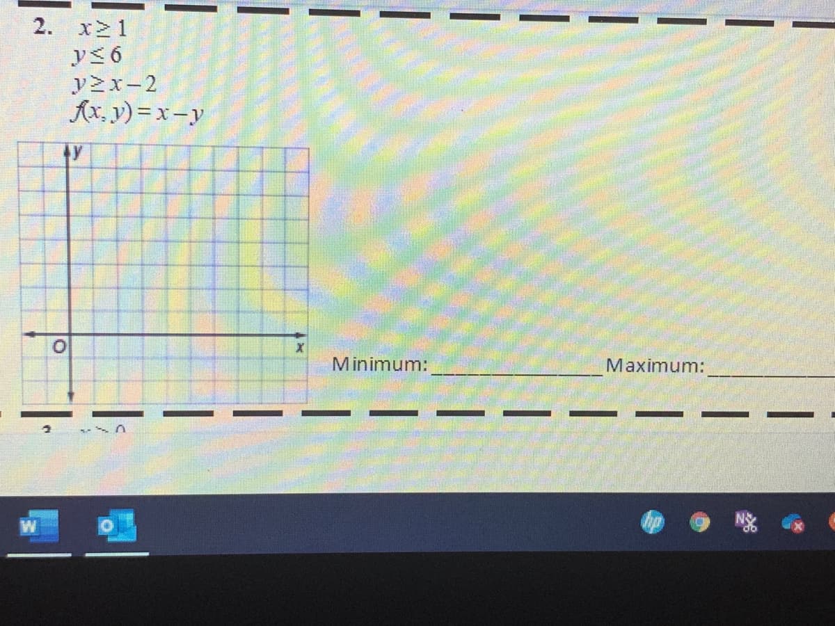 2. x 1
y2 6
y2x-2
Ax, y) = x- y
Minimum:
Maximum:
1
