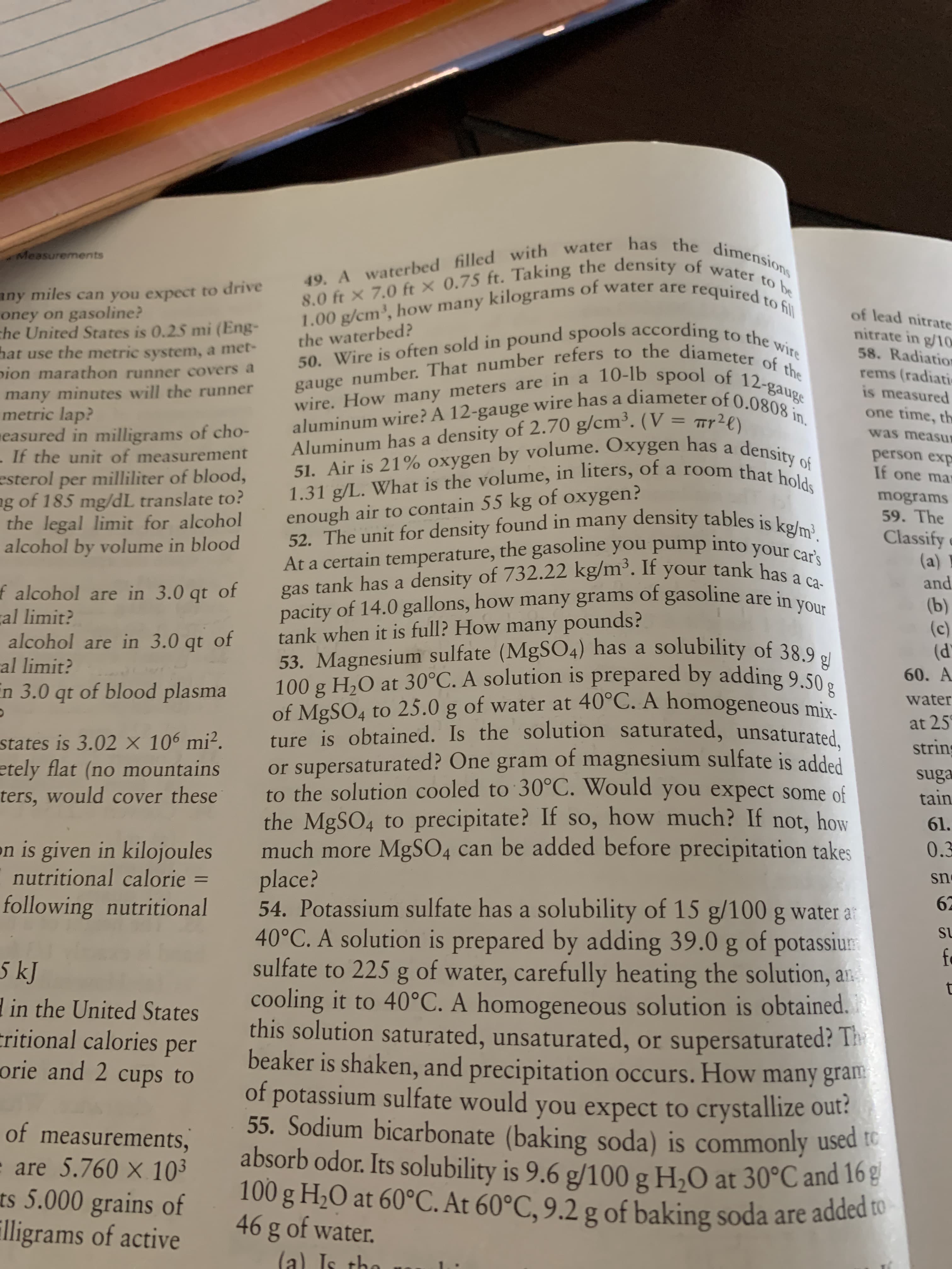 54. Potassium sulfate has a solubility of 15 g/100 g water ar
40°C. A solution is prepared by adding 39.0 g of potassiur
sulfate to 225 g of water, carefully heating the solution, an
cooling it to 40°C. A homogeneous solution is obtained.
this solution saturated, unsaturated, or supersaturated? The
beaker is shaken, and precipitation occurs. How many gram
of potassium sulfate would you expect to crystallize out:
55 Sodium
