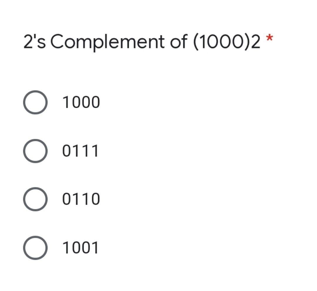 2's Complement of (1000)2 *
1000
0111
0110
1001
