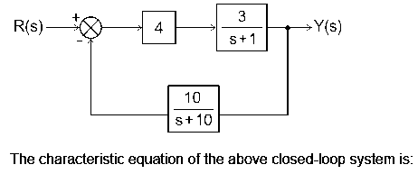 +
3
S+1
R(s)
→Y(s)
10
s+10
The characteristic equation of the above closed-loop system is:
4