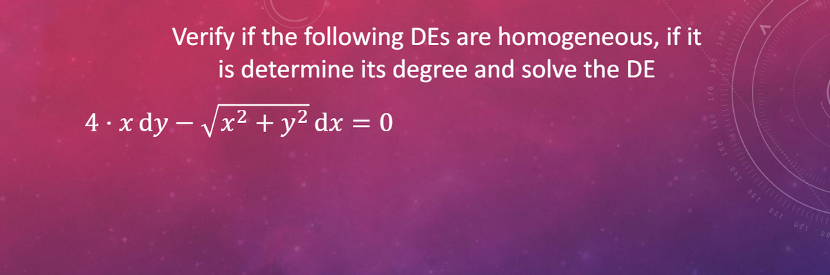 Verify if the following DEs are homogeneous, if it
is determine its degree and solve the DE
4.xdy-√√x² + y² dx = 0
15.
-OHT
OET OZT OTT
00