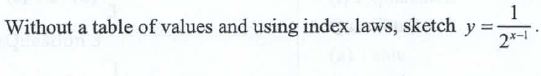 1
Without a table of values and using index laws, sketch y
2*-1
