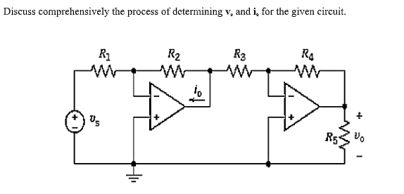 Discuss comprehensively the process of determining v, and i, for the given circuit.
R1
R2
R3
RA
Us
R5
