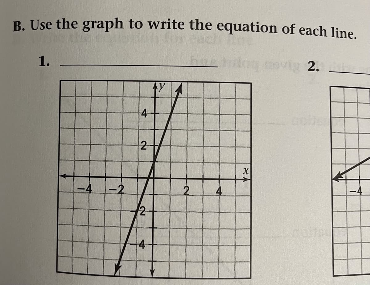 B. Use the graph to write the equation of each line.
Pac)
1.
ovig 2.
2
-4
-2
2.
4.
2
4
4+
