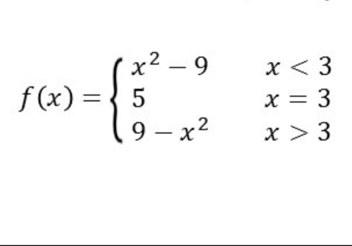 x² – 9
х <3
f (x) =
5
x = 3
X
9 — х2
X > 3
