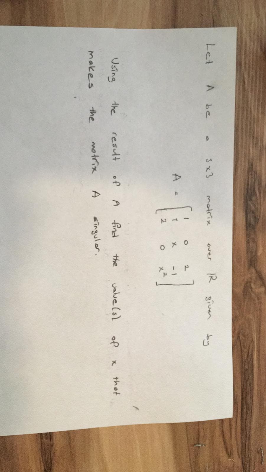 Let
A be
3 x3
R given
matrix
by
over
2.
A =
-1
Using
the
result
of
A find
the
value (s)
of
makes
the
motrix
A
singulor.
