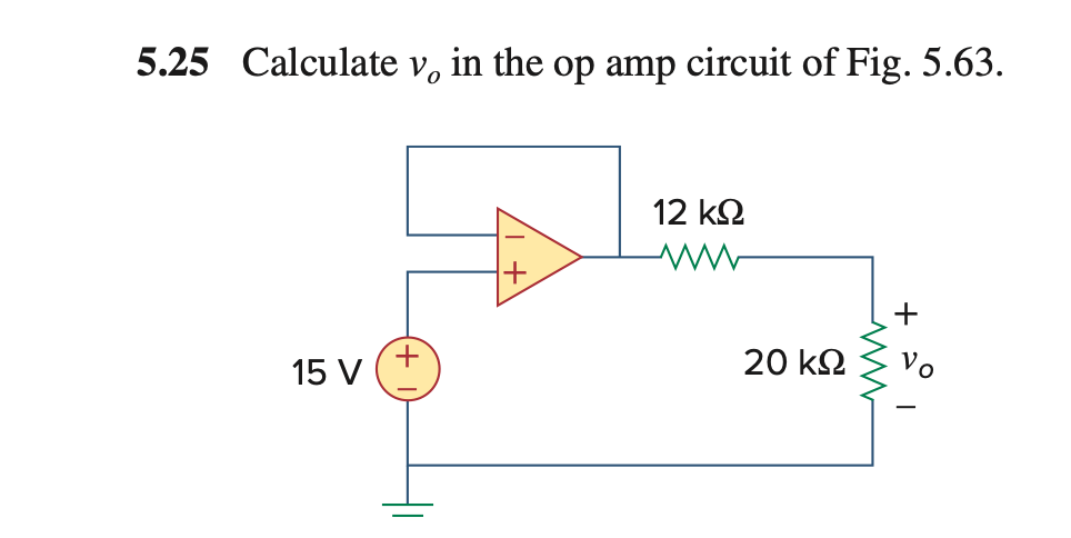 5.25 Calculate v, in the op amp circuit of Fig. 5.63.
12 k2
+
15 V
20 k2

