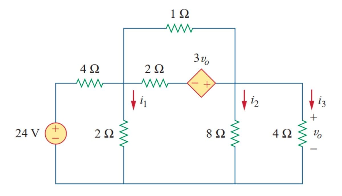 24 V
+
4Ω
www
2Ω
ww
2 Ω
www
i
1Ω
30ο
t
8 Ω
ww
Τ 12
4Ω
www
+
13
Vo