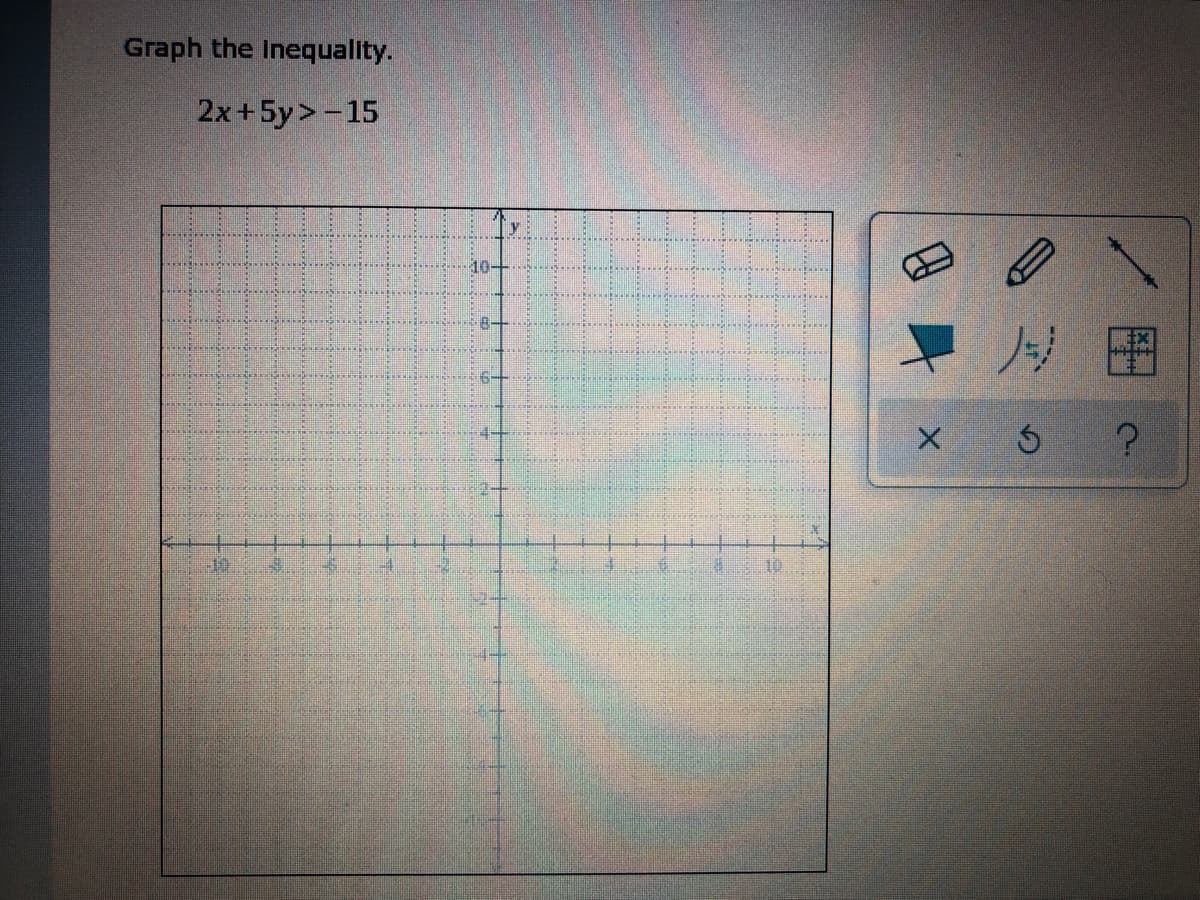 Graph the Inequality.
2x +5y>-15
