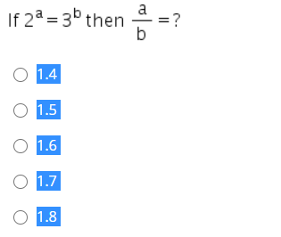 If 2a = 3° then
O 1.4
O 1.5
O 1.6
O 1.7
O 1.8
