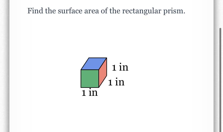 Find the surface area of the rectangular prism.
1 in
1 in
1 in
