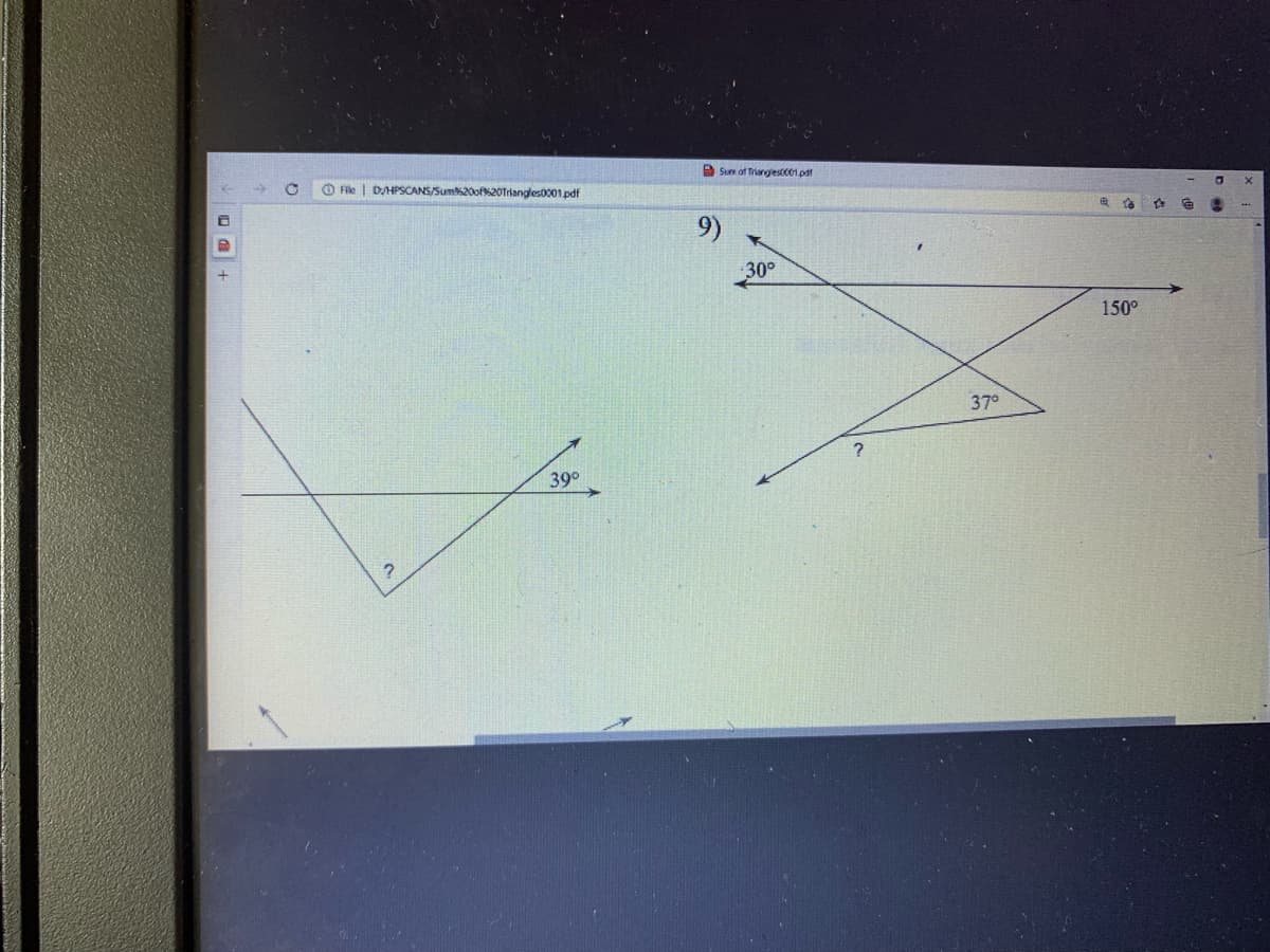 Sum of TrianglestC01.psf
O File | DHPSCANS/Sum20of20Triangles0001.pdf
to
9)
30°
150°
37°
39°
