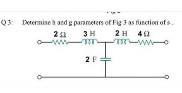 Q 3:
Determine h and g parameters of Fig 3 as function of s.
2 H 42
2Ω
-ww-
3 H
2 F
