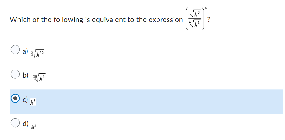 √n²
Which of the following is equivalent to the expression
O a)
a) √√³2
32
b) -208
d)
25
?