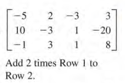 -5
2 -3
3
10
-3
1
-20
-1
8
Add 2 times Row 1 to
Row 2.
3.
