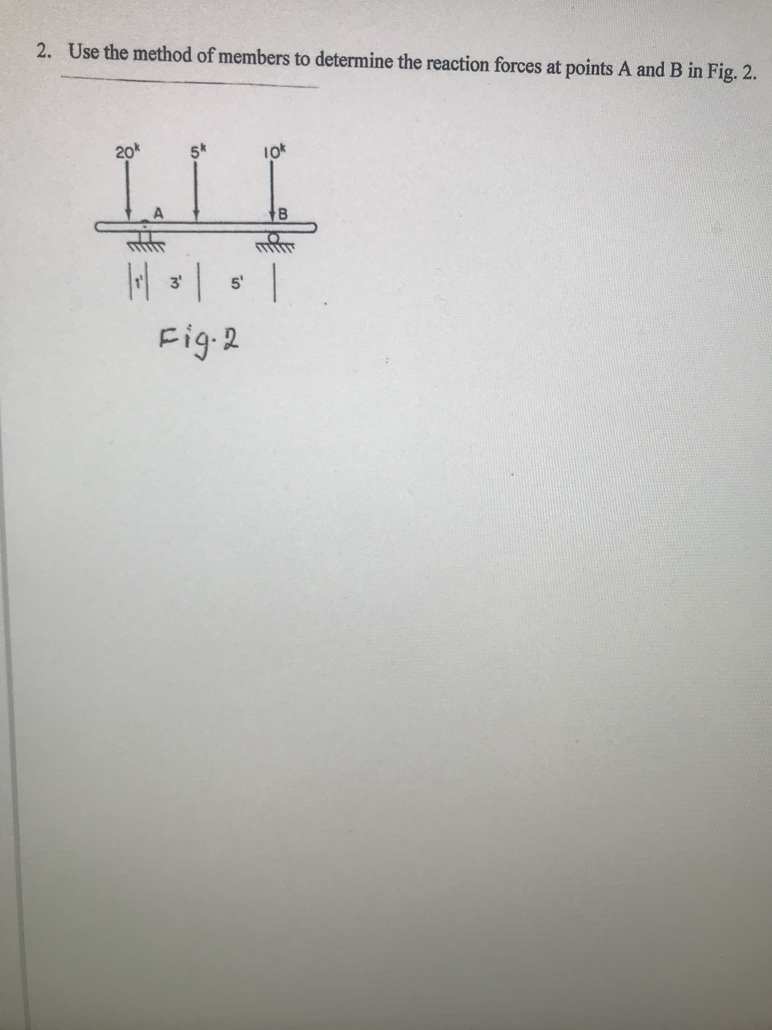 determine the reaction forces at points A and B in Fig. 2.
