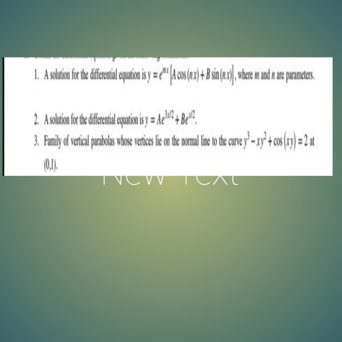 2. Asolutonfor he difenial quaton is y = Ac™" + Be".
curve
(0.).
