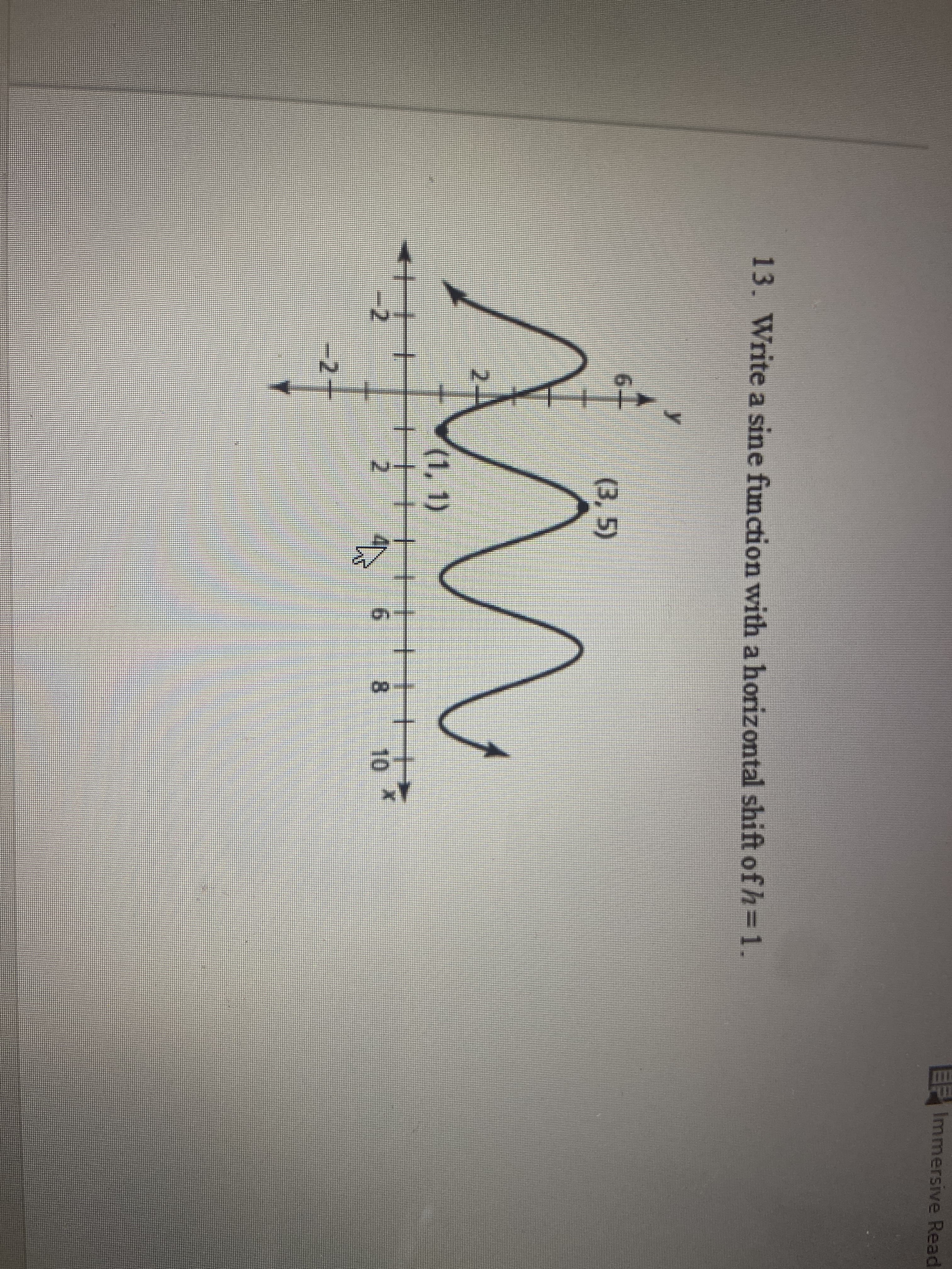 13. Write a sine function with a horizontal shift of h=1.
