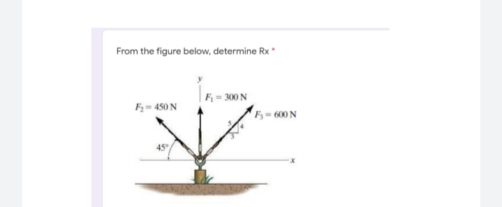 From the figure below, determine Rx *
F; = 300 N
F2= 450 N
F= 600 N
45°
