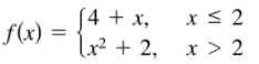 (4 + x,
x < 2
lx² + 2, x > 2
f(x)
