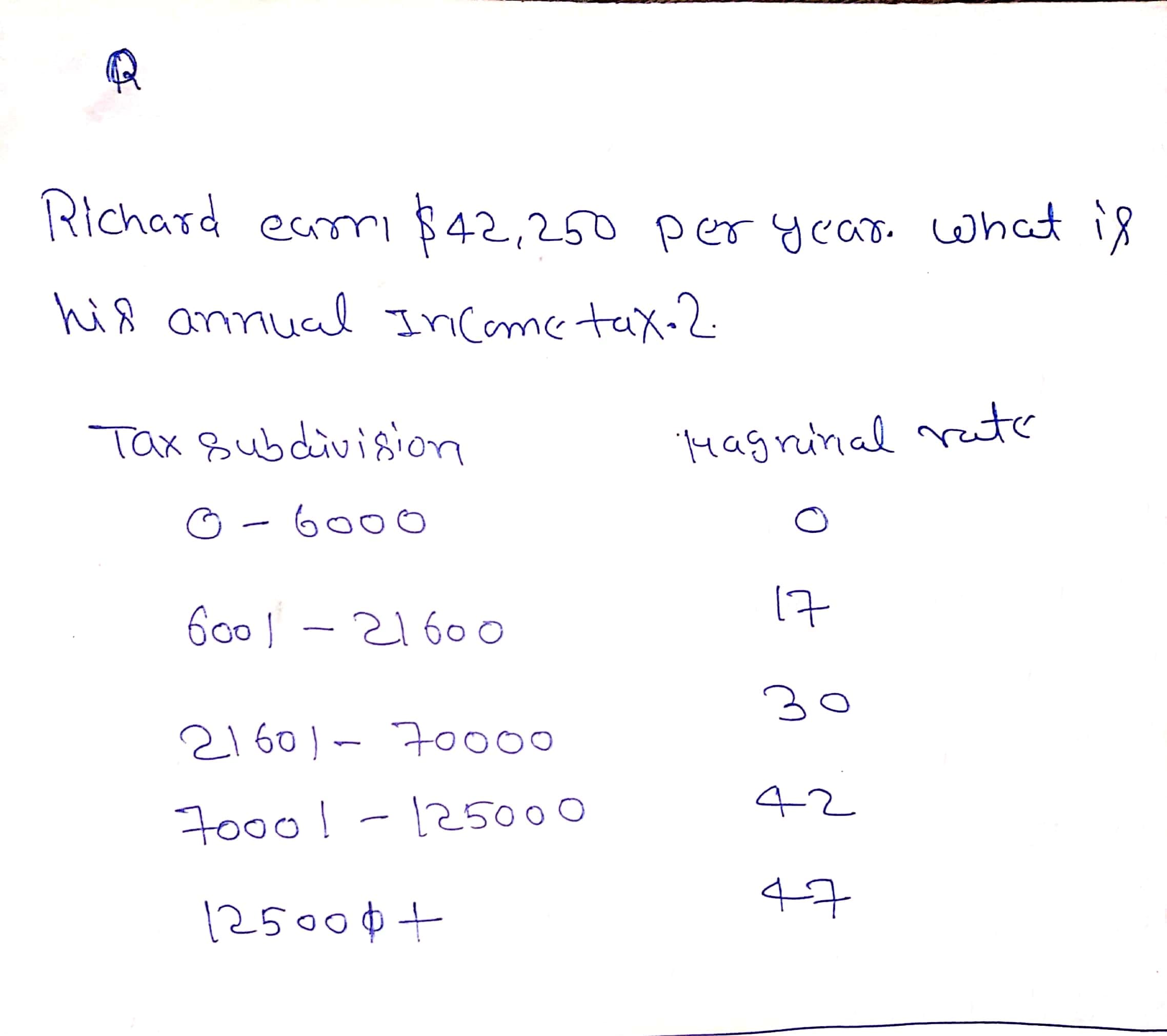 Richard
eami $42,250 perycao. what i8
hi8 annual Income tax-2
