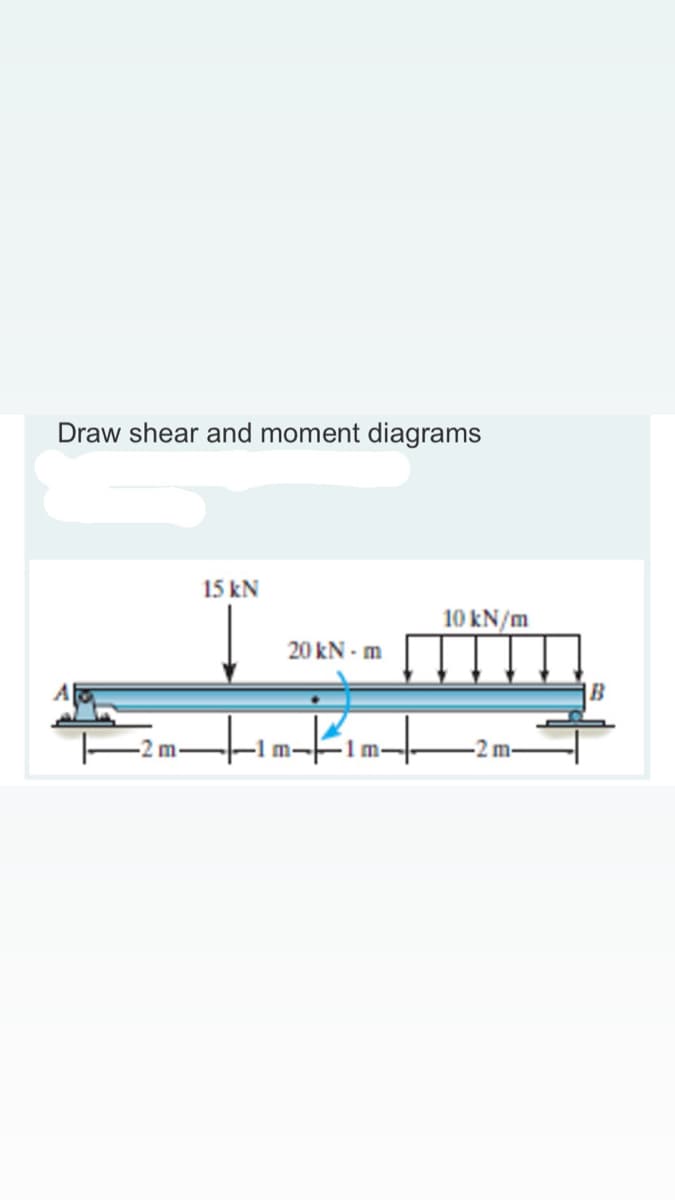 Draw shear and moment diagrams
15 kN
10 kN/m
20 kN - m
IB
m
-2 m-
