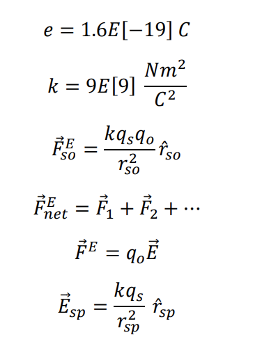 e = 1.6E[-19] C
Nm?
k = 9E[9]
C2
kąsqo
-†so
.2
Fet = F, + F2 + …*
..
FE = q,E
kąs
Esp
%|
.2
ds
