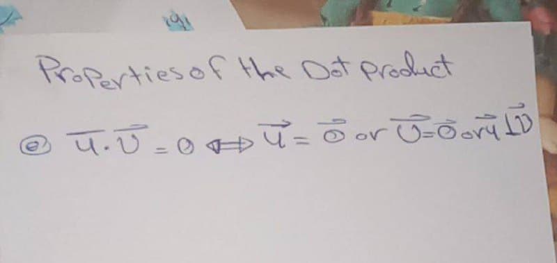 Properties of the Dot Product
4. U=0+4=O or U-Oory 11