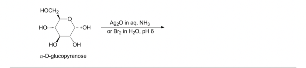 HOCH2
Ag20 in aq. NH3
or Brz in H20, pH 6
HO.
...OH
OH
a-D-glucopyranose
