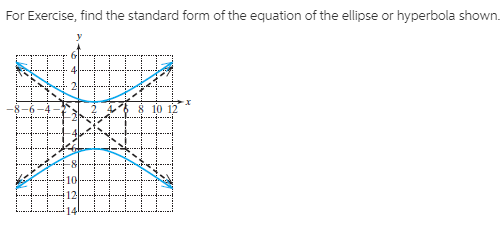 For Exercise, find the standard form of the equation of the ellipse or hyperbola shown.
41
S 10
