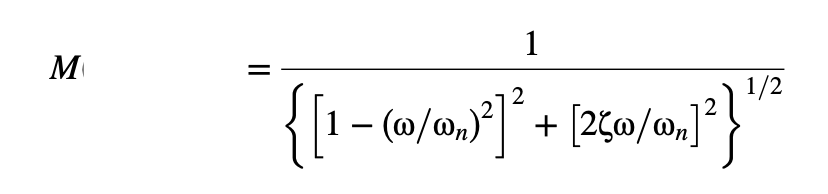 M
1
{[1 - '*
. _ (w/wn)²]² + [2¢w/wn]
1/2
2
1²}'
||