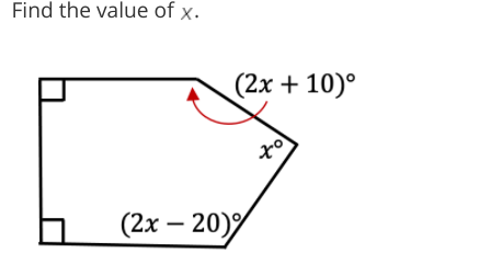 Find the value of x.
(2х + 10)°
(2х — 20)9
