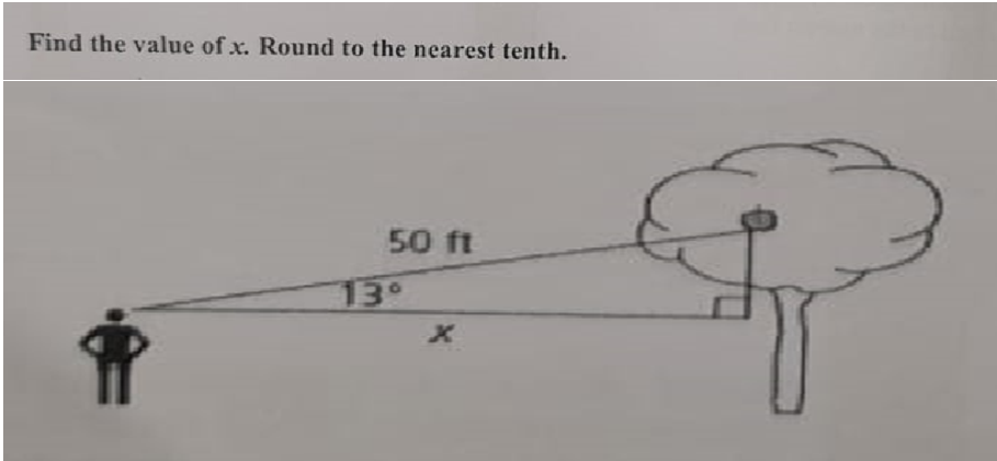 Find the value of x. Round to the nearest tenth.
50 ft
13°
