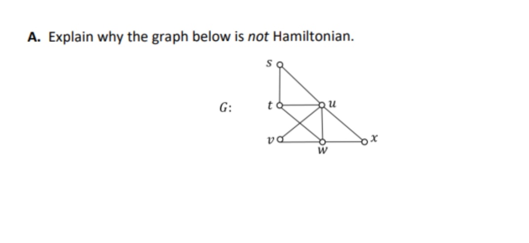 A. Explain why the graph below is not Hamiltonian.
G:
va
