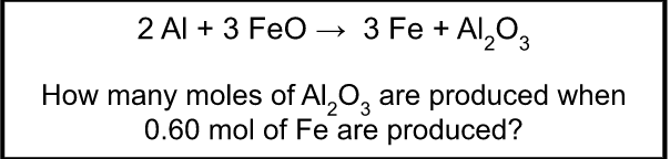 2 Al + 3 Feo → 3 Fe + Al,O,
How many moles of Al,0, are produced when
0.60 mol of Fe are produced?
