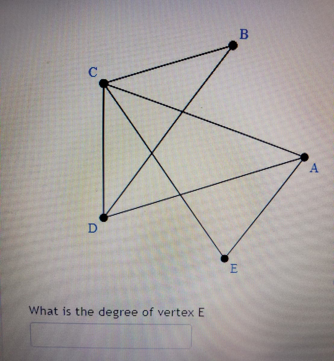 B
C
A
What is the degree of vertex E
