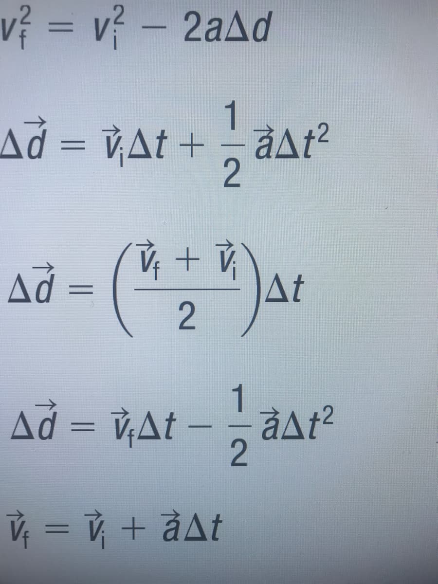 v = v? – 2a_d
1
Δά = vΔt + = adt2
V + V
Ad
Δα- (Σκαι
=
2
1
Að = ¾‚At – 1⁄2 ãªt²
=
—
V = V + àΔt