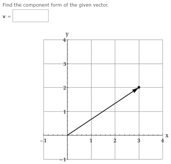 Find the component form of the given vector.
v =
y
4
3
1
2
4
3.
