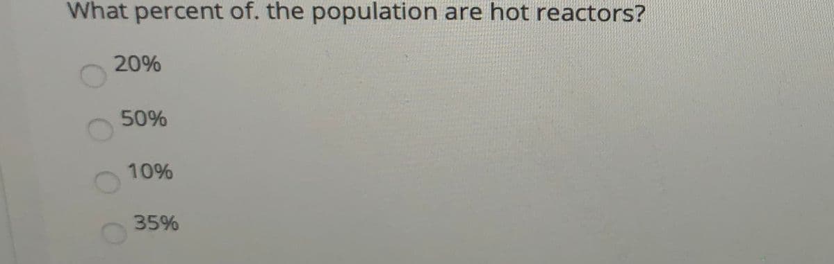 What percent of. the population are hot reactors?
20%
50%
10%
35%
